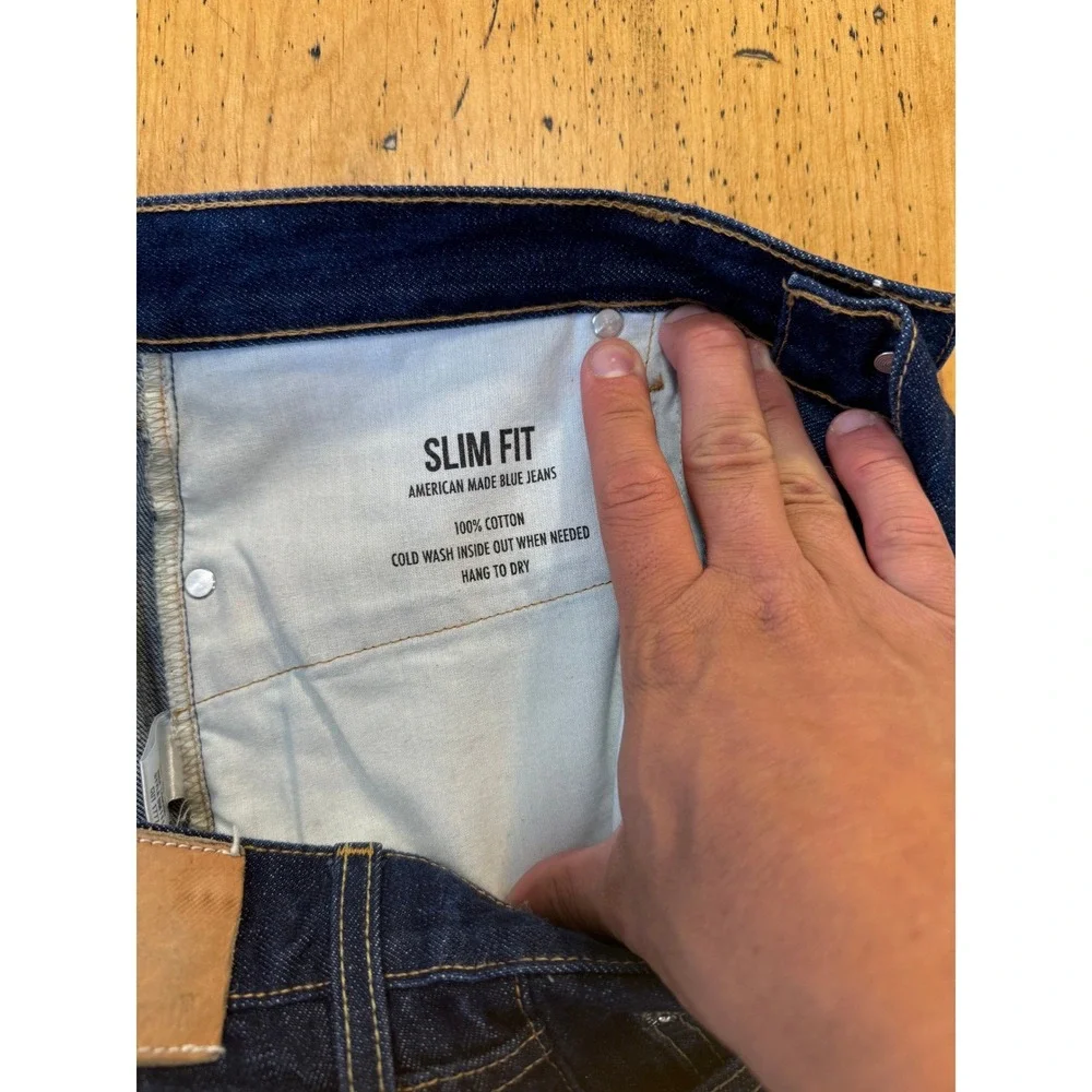 Buck Mason Slim Fit Size 33 Dark Wash Indigo American Made Cotton Denim Jeans